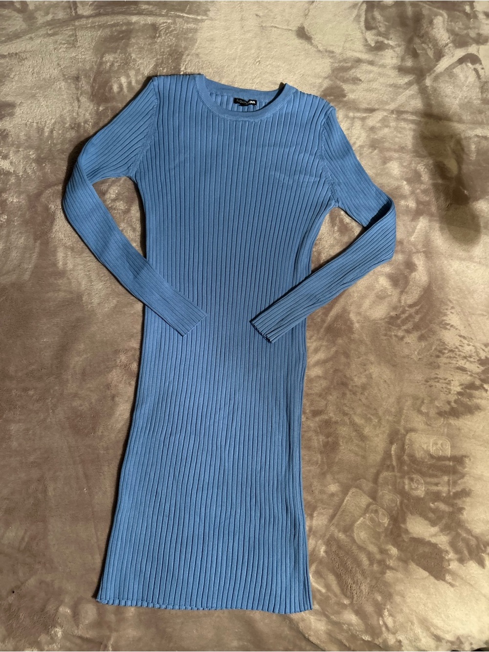 Fashion Nova Ribbed Long Sleeve Midi Dress - Blue